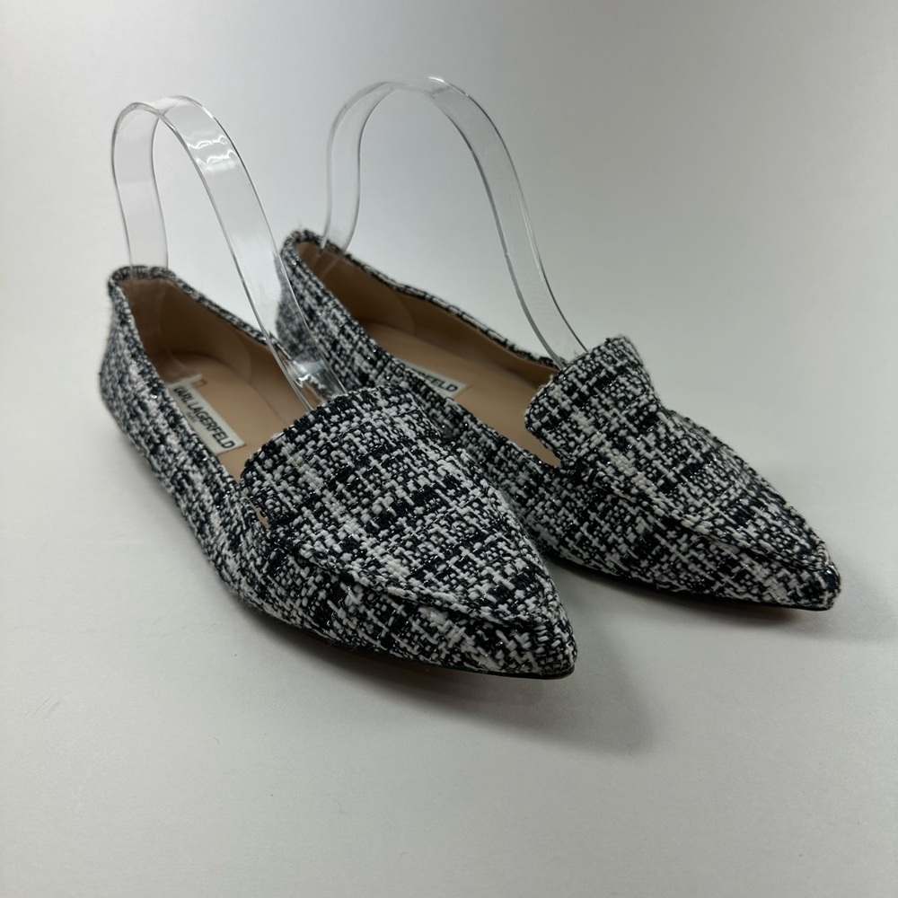 Pointed Toe Tweed Flats in Black & White - Unbranded